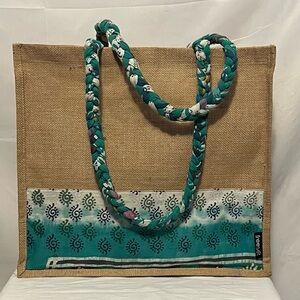 Freeset Handmade Fair Trade Jute Tote Bag with Sari Braided Handles